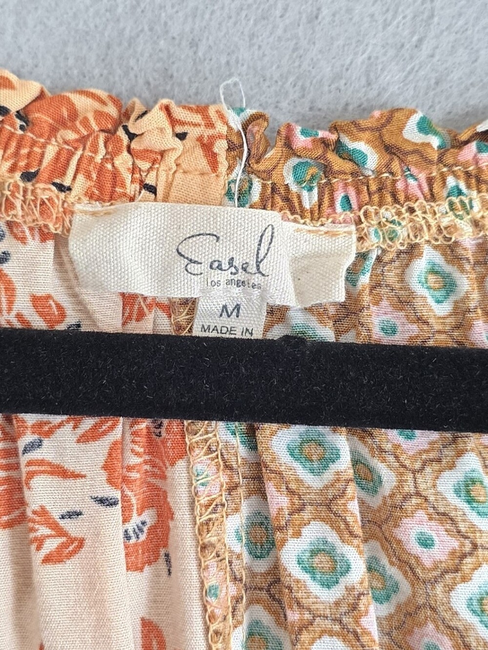 Easel Peach Multi Patchwork Boho Blouse Oversize Fun Western Bubble Sleeves Cute - Picture 9 of 11